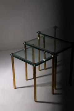  Midcentury Italian school Triptych of vintage Italian coffee tables in thick glass and brass - 3690900