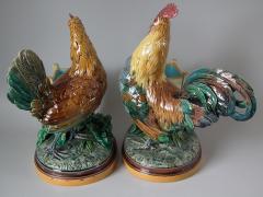  Minton Pair Minton Majolica Hen Rooster Vases by John Henk - 1853304