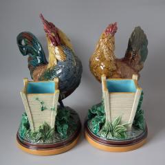  Minton Pair Minton Majolica Hen Rooster Vases by John Henk - 1853308