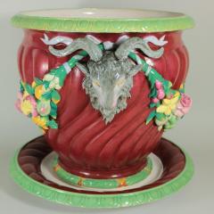  Minton Rare Pair Minton Majolica Rams Head Jardinieres Stands - 1981376