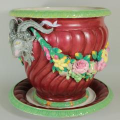  Minton Rare Pair Minton Majolica Rams Head Jardinieres Stands - 1981377