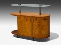  Mj lby Intarsia Erik Mattsson Art Deco Marquetry Glass Rare Bar Cart Sweden c 1939 - 4428050