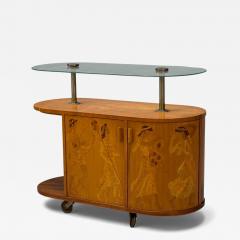 Mj lby Intarsia Erik Mattsson Art Deco Marquetry Glass Rare Bar Cart Sweden c 1939 - 4428072