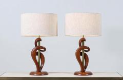  Modeline Mid Century Modern Sculpted Walnut Brass Table Lamps by Modeline of California - 2250407