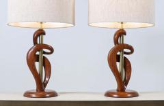  Modeline Mid Century Modern Sculpted Walnut Brass Table Lamps by Modeline of California - 2250412