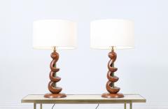  Modeline Mid Century Modern Sculpted Walnut Twist Table Lamps by Modeline of California - 2935979