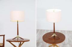  Modeline Mid Century Sculpted Walnut Brass Tripod Table Lamp by Modeline - 2288871