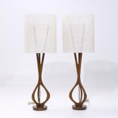  Modeline Modeline Mid Century Sculptural Walnut and Brass Table Lamps Pair - 4032603