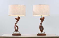  Modeline Modeline of California Sculpted Walnut Brass Table Lamps - 2241909