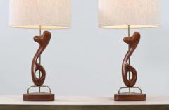 Modeline Modeline of California Sculpted Walnut Brass Table Lamps - 2241911