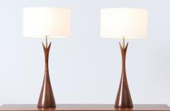  Modernera Lamp Co Mid Century Modern Sculpted Walnut Table Lamps by Modernera Co  - 3166653