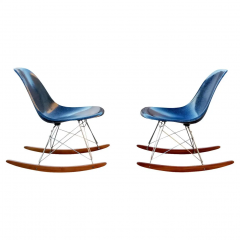  Modernica Eames Modernica Case Study Side Shell Rocking Chair Pair Fiberglass Chrome Wood - 2547703