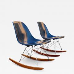  Modernica Eames Modernica Case Study Side Shell Rocking Chair Pair Fiberglass Chrome Wood - 2549467
