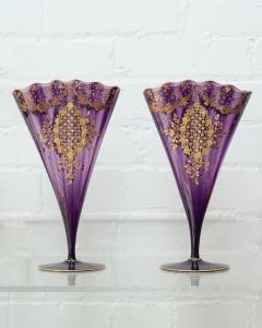  Moser Antique Pair of Moser Amethyst Fan Vases with Elaborate Gilding - 2539697