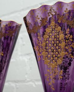  Moser Antique Pair of Moser Amethyst Fan Vases with Elaborate Gilding - 2539699