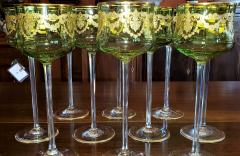  Moser Set of 10 Moser Glass Green and Gold Tall Wine Goblets - 2070249