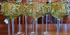  Moser Set of 10 Moser Glass Green and Gold Tall Wine Goblets - 2070252