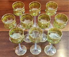  Moser Set of 10 Moser Glass Green and Gold Tall Wine Goblets - 2070254