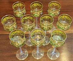  Moser Set of 10 Moser Glass Green and Gold Tall Wine Goblets - 2070255