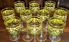  Moser Set of 10 Moser Glass Green and Gold Tall Wine Goblets - 2070256