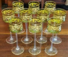  Moser Set of 10 Moser Glass Green and Gold Tall Wine Goblets - 2070258