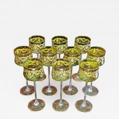  Moser Set of 10 Moser Glass Green and Gold Tall Wine Goblets - 2072333