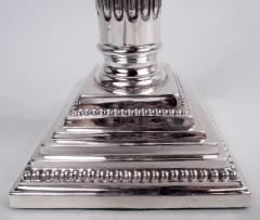  Moses Salkind Co Pair of English Neoclassical Sterling Silver Column Candlesticks 1933 - 4337459