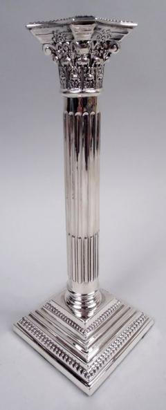  Moses Salkind Co Pair of English Neoclassical Sterling Silver Column Candlesticks 1933 - 4337463