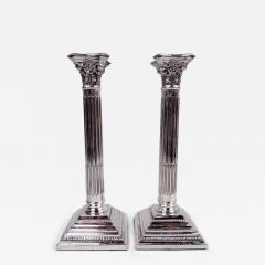  Moses Salkind Co Pair of English Neoclassical Sterling Silver Column Candlesticks 1933 - 4337851