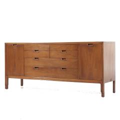  Mount Airy Furniture Company Mount Airy Janus Mid Century Walnut 14 Drawer Lowboy Dresser - 3827194