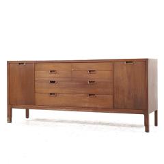  Mount Airy Furniture Company Mount Airy Janus Mid Century Walnut 14 Drawer Lowboy Dresser - 3839153