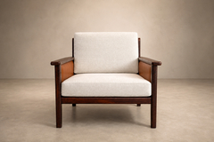  Moveis Fatima Brazilian Modern Armchair in Rosewood Leather Linen Fatima 1960s - 4739942