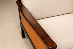  Moveis Fatima Brazilian Modern Armchair in Rosewood Leather Linen Fatima 1960s - 4739943