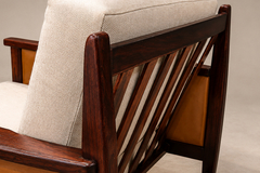  Moveis Fatima Brazilian Modern Armchair in Rosewood Leather Linen Fatima 1960s - 4739965