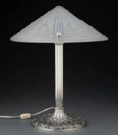  Muller Fres Luneville Muller Fr res Art Deco Glass Shade on an Edward Miller Co Silvered Metal Tabl - 3627628