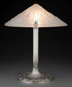  Muller Fres Luneville Muller Fr res Art Deco Glass Shade on an Edward Miller Co Silvered Metal Tabl - 3627630