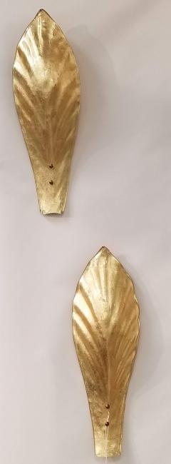  Murano GOLD LEAF MURANO WALL SCONCES IN MOULDED LEAF DESIGN 2 PAIRS  - 3838788