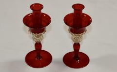  Murano Glass 1970s Murano Glass Red And Gold Candle Holders - 3573359