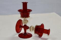  Murano Glass 1970s Murano Glass Red And Gold Candle Holders - 3573361