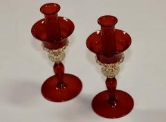  Murano Glass 1970s Murano Glass Red And Gold Candle Holders - 3573362