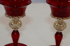  Murano Glass 1970s Murano Glass Red And Gold Candle Holders - 3573363