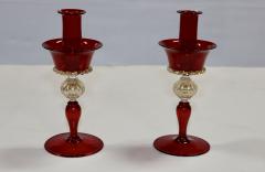  Murano Glass 1970s Murano Glass Red And Gold Candle Holders - 3573364