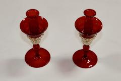  Murano Glass 1970s Murano Glass Red And Gold Candle Holders - 3573365