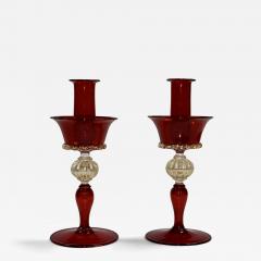  Murano Glass 1970s Murano Glass Red And Gold Candle Holders - 3573847