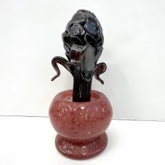  Murano Glass 2000 Italian Dark Purple Murano Art Glass Artichoke Flower Plant in Red Pink Pot - 3345950