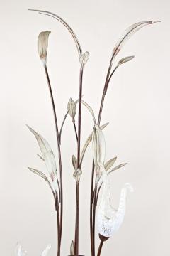  Murano Glass 20th Century Murano Glass Swan Floor Lamp Painted Reed Leaves IT circa 1970 - 4493040
