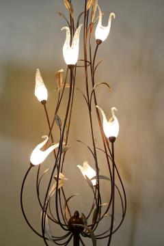  Murano Glass 20th Century Murano Glass Swan Floor Lamp Painted Reed Leaves IT circa 1970 - 4493046