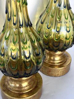  Murano Glass Pair of Murano 1960s Thumb print Drip Pattern Art Glass Lamps - 3230567
