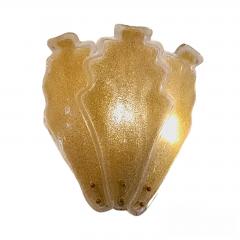  Murano Glass Pair of Murano Glass Oak Leaf shaped Gold Dust Wall Lights - 3818815