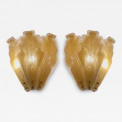  Murano Glass Pair of Murano Glass Oak Leaf shaped Gold Dust Wall Lights - 3981523